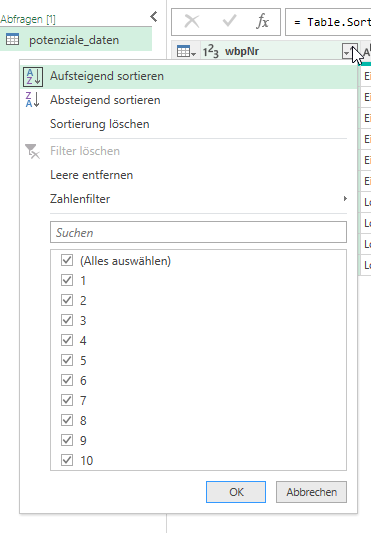 Sortieren Sie hier bereits die Daten so, wie Sie in der Excel angeordnet sein sollen.