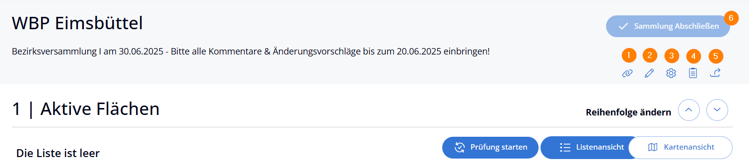 Auf dem Bild sind die verschiedenen Funktionen an einer Sammlung für die Administration zu sehen.