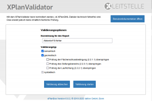 Bildschirmcopy: Validität der XPlanGML prüfen