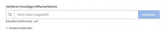 Eingabefeld zum Import von Planverfahren