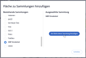 Auf dem Bild ist das Modalfenster der Sammlungskonfiguration einer Fläche zu sehen.